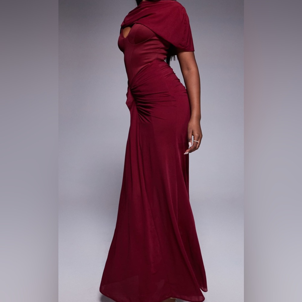 ASOS Burgundy Maxi Dress corset with shawl